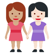 👩🏽‍🤝‍👩🏻 Emoji Mujeres De La Mano: Tono De Piel Medio Y Tono De Piel Claro en Twitter Twemoji 13.0.1.