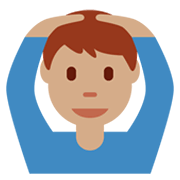 🙆🏽‍♂️ Emoji Mann mit Händen auf dem Kopf: mittlere Hautfarbe Twitter Twemoji 13.0.