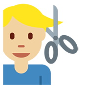 💇🏼‍♂️ Emoji Mann beim Haareschneiden: mittelhelle Hautfarbe Twitter Twemoji 13.0.