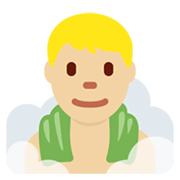 🧖🏼‍♂️ Emoji Mann in Dampfsauna: mittelhelle Hautfarbe Twitter Twemoji 13.0.