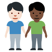 👨🏻‍🤝‍👨🏿 Emoji händchenhaltende Männer: helle Hautfarbe, dunkle Hautfarbe Twitter Twemoji 13.0.