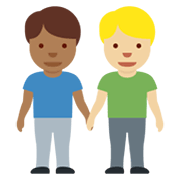 👨🏾‍🤝‍👨🏼 Emoji händchenhaltende Männer: mitteldunkle Hautfarbe, mittelhelle Hautfarbe Twitter Twemoji 13.0.