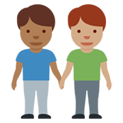 👨🏾‍🤝‍👨🏽 Emoji händchenhaltende Männer: mitteldunkle Hautfarbe, mittlere Hautfarbe Twitter Twemoji 13.0.