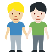 👨🏼‍🤝‍👨🏻 Emoji händchenhaltende Männer: mittelhelle Hautfarbe, helle Hautfarbe Twitter Twemoji 13.0.