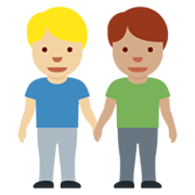 👨🏼‍🤝‍👨🏽 Emoji händchenhaltende Männer: mittelhelle Hautfarbe, mittlere Hautfarbe Twitter Twemoji 13.0.