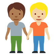 🧑🏾‍🤝‍🧑🏼 Emoji sich an den Händen haltende Personen: mitteldunkle Hautfarbe, mittelhelle Hautfarbe Twitter Twemoji 13.0.