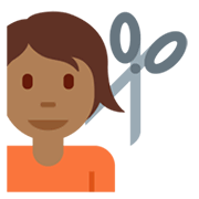 💇🏾 Emoji Person beim Haareschneiden: mitteldunkle Hautfarbe Twitter Twemoji 13.0.