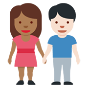 👩🏾‍🤝‍👨🏻 Emoji Mann und Frau halten Hände: mitteldunkle Hautfarbe, helle Hautfarbe Twitter Twemoji 13.0.