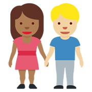 👩🏾‍🤝‍👨🏼 Emoji Mann und Frau halten Hände: mitteldunkle Hautfarbe, mittelhelle Hautfarbe Twitter Twemoji 13.0.
