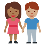 👩🏾‍🤝‍👨🏽 Emoji Mann und Frau halten Hände: mitteldunkle Hautfarbe, mittlere Hautfarbe Twitter Twemoji 13.0.