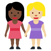 Emoji 👩🏿‍🤝‍👩🏼 Due Donne Che Si Tengono Per Mano: Carnagione Scura E Carnagione Abbastanza Chiara su Twitter Twemoji 13.0.