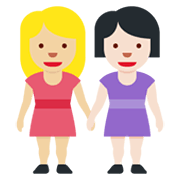 👩🏼‍🤝‍👩🏻 Emoji Duas Mulheres De Mãos Dadas: Pele Morena Clara E Pele Clara na Twitter Twemoji 13.0.