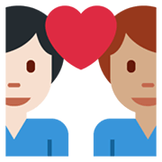 👨🏽‍❤️‍👨🏻 Emoji sich küssendes Paar - Mann: mittlere Hautfarbe, Mann: helle Hautfarbe Twitter Twemoji 13.1.