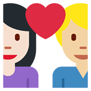 👩🏻‍❤️‍👨🏼 Emoji Liebespaar - Frau: helle Hautfarbe, Mann: mittelhelle Hautfarbe Twitter Twemoji 13.1.