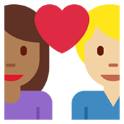 👩🏾‍❤️‍👨🏼 Emoji sich küssendes Paar - Frau: mitteldunkle Hautfarbe, Mann: mittelhelle Hautfarbe Twitter Twemoji 13.1.