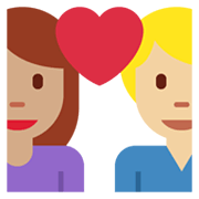 👩🏽‍❤️‍👨🏼 Emoji Liebespaar - Frau: mittlere Hautfarbe, Mann: mittelhelle Hautfarbe Twitter Twemoji 13.1.