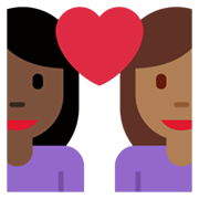 👩🏿‍❤️‍👩🏾 Emoji Liebespaar - Frau: dunkle Hautfarbe, Frau: mitteldunkle Hautfarbe Twitter Twemoji 13.1.