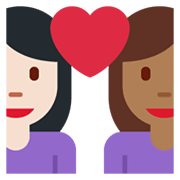 👩🏻‍❤️‍👩🏾 Emoji Liebespaar - Frau: helle Hautfarbe, Frau: mitteldunkle Hautfarbe Twitter Twemoji 13.1.
