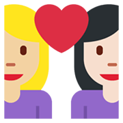 👩🏼‍❤️‍👩🏻 Emoji Liebespaar - Frau: mittelhelle Hautfarbe, Frau: helle Hautfarbe Twitter Twemoji 13.1.