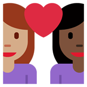 👩🏽‍❤️‍👩🏿 Emoji Liebespaar - Frau: mittelhelle Hautfarbe, Frau: dunkle Hautfarbe Twitter Twemoji 13.1.
