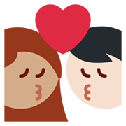 👩🏻‍❤️‍💋‍👨🏽 Emoji sich küssendes Paar - Frau: mittelhelle Hautfarbe, Mann: mittlere Hautfarbe Twitter Twemoji 13.1.