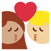 👩🏼‍❤️‍💋‍👨🏽 Emoji sich küssendes Paar - Frau: mittelhelle Hautfarbe, Mann: mittlere Hautfarbe Twitter Twemoji 13.1.
