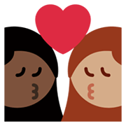 👩🏿‍❤️‍💋‍👩🏽 Emoji sich küssendes Paar - Frau: dunkle Hautfarbe, Frau: mittlere Hautfarbe Twitter Twemoji 13.1.