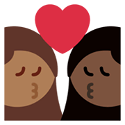 👩🏾‍❤️‍💋‍👩🏿 Emoji sich küssendes Paar - Frau: mitteldunkle Hautfarbe, Frau: dunkle Hautfarbe Twitter Twemoji 13.1.