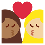 👩🏾‍❤️‍💋‍👩🏼 Emoji sich küssendes Paar - Frau: mitteldunkle Hautfarbe, Frau: mittelhelle Hautfarbe Twitter Twemoji 13.1.