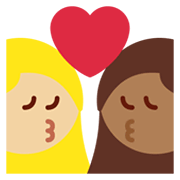 👩🏼‍❤️‍💋‍👩🏾 Emoji sich küssendes Paar - Frau: helle Hautfarbe, Frau: mitteldunkle Hautfarbe Twitter Twemoji 13.1.