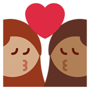 👩🏽‍❤️‍💋‍👩🏾 Emoji sich küssendes Paar - Frau: mittlere Hautfarbe, Frau: mitteldunkle Hautfarbe Twitter Twemoji 13.1.