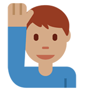 🙋🏽‍♂️ Emoji Mann mit erhobenem Arm: mittlere Hautfarbe Twitter Twemoji 13.1.