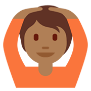 🙆🏾 Emoji Person mit Händen auf dem Kopf: mitteldunkle Hautfarbe Twitter Twemoji 13.1.