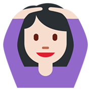 🙆🏻‍♀️ Emoji Frau mit Händen auf dem Kopf: helle Hautfarbe Twitter Twemoji 13.1.