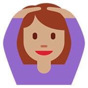 🙆🏽‍♀️ Emoji Frau mit Händen auf dem Kopf: mittlere Hautfarbe Twitter Twemoji 13.1.