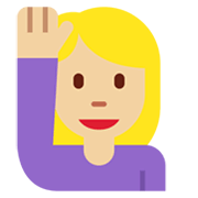 🙋🏼‍♀️ Emoji Frau mit erhobenem Arm: mittelhelle Hautfarbe Twitter Twemoji 13.1.