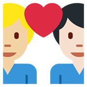 👨🏻‍❤️‍👨🏼 Emoji Liebespaar - Mann: helle Hautfarbe, Mann: mittelhelle Hautfarbe Twitter Twemoji 14.0.
