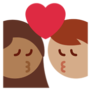 👩🏽‍❤️‍💋‍👨🏾 Emoji sich küssendes Paar - Frau: mittlere Hautfarbe, Mann: mitteldunkle Hautfarbe Twitter Twemoji 14.0.