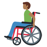 Mann in manuellem Rollstuhl: mitteldunkle Hautfarbe Twitter Twemoji 14.0.
