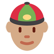 👲🏽 Emoji Mann mit chinesischem Hut: mittlere Hautfarbe Twitter Twemoji 14.0.