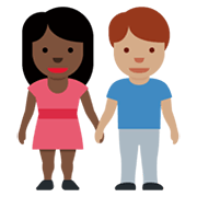 👩🏿‍🤝‍👨🏽 Emoji Mann und Frau halten Hände: dunkle Hautfarbe, mittlere Hautfarbe Twitter Twemoji 14.0.