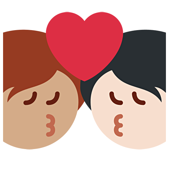 Emoji 🧑🏽‍❤️‍💋‍🧑🏻 Bacio Tra Coppia: persona, persona, Carnagione Olivastra, Carnagione Chiara su Twitter Twemoji 15.0.