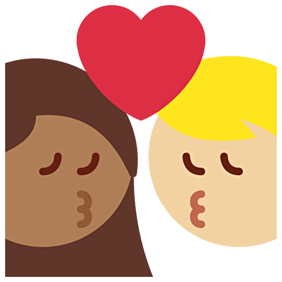 👩🏾‍❤️‍💋‍👨🏼 Emoji sich küssendes Paar - Frau: mitteldunkle Hautfarbe, Mann: mittelhelle Hautfarbe Twitter Twemoji 15.0.