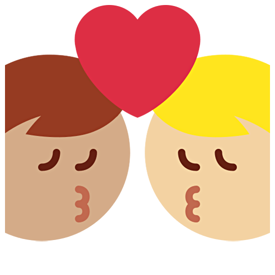 👨🏽‍❤️‍💋‍👨🏼 Emoji sich küssendes Paar - Mann: mittlere Hautfarbe, Mann: mittelhelle Hautfarbe Twitter Twemoji 15.0.