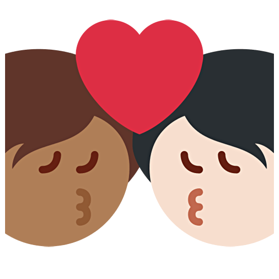 🧑🏾‍❤️‍💋‍🧑🏻 Emoji sich küssendes Paar: Person, Person, mitteldunkle Hautfarbe, helle Hautfarbe Twitter Twemoji 15.0.
