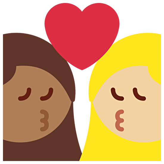 👩🏾‍❤️‍💋‍👩🏼 Emoji Beso - Mujer: Tono De Piel Oscuro Medio, Mujer: Tono De Piel Claro Medio en Twitter Twemoji 15.0.