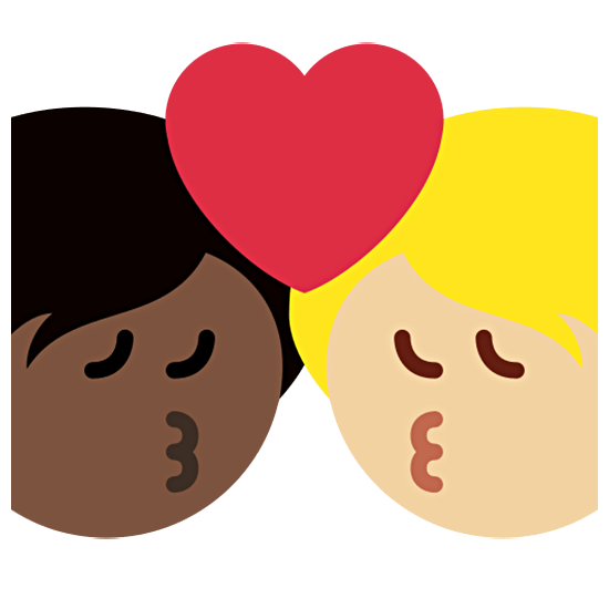 🧑🏿‍❤️‍💋‍🧑🏼 Emoji Beso: Persona, Persona, Tono De Piel Oscuro, Tono De Piel Claro Medio en Twitter Twemoji 15.0.