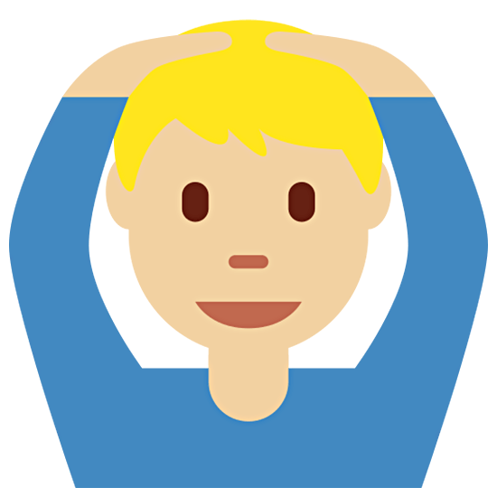 🙆🏼‍♂️ Emoji Mann mit Händen auf dem Kopf: mittelhelle Hautfarbe Twitter Twemoji 15.0.
