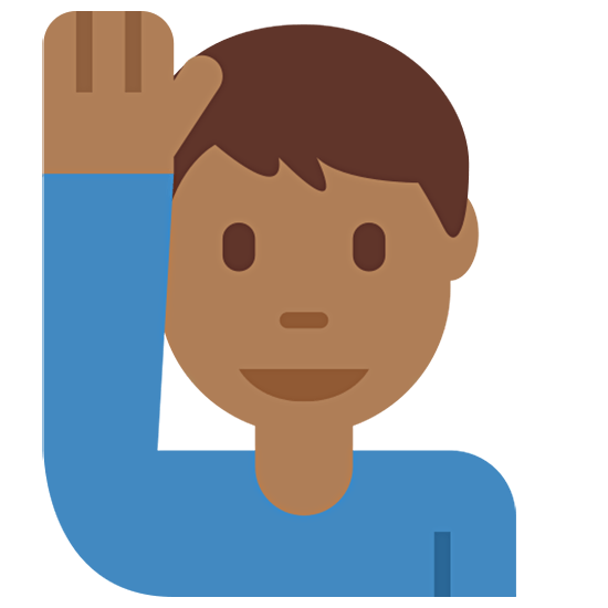 🙋🏾‍♂️ Emoji Mann mit erhobenem Arm: mitteldunkle Hautfarbe Twitter Twemoji 15.0.