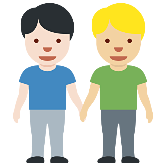 👨🏻‍🤝‍👨🏼 Emoji händchenhaltende Männer: helle Hautfarbe, mittelhelle Hautfarbe Twitter Twemoji 15.0.